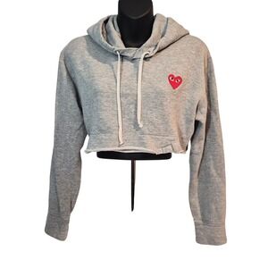 Comme des Garcons Play Womens Cropped Hoodie Gray Red Heart Logo Small